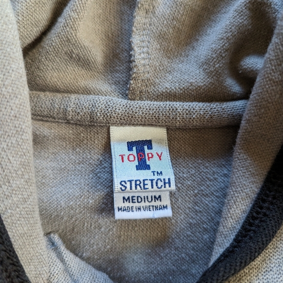 Vintage 90s Y2K TOPPY Crop Hoodie Shirt Women's Medium Taupe Brown Full Zipper - Picture 5 of 8